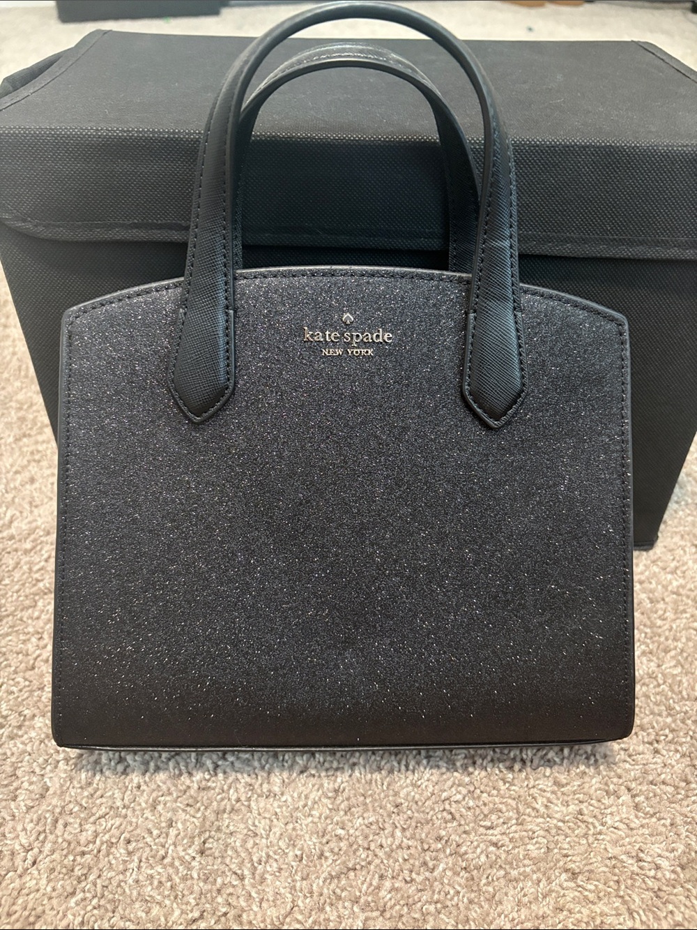 kate spade black glitter small satchel